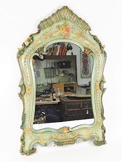 Antique French Hand Painted Carved Wall Mirror