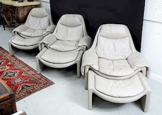 Three Italian Modern Lounge Chairs & Ottomans