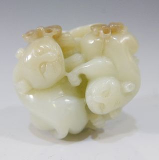 ANTIQUE CHINESE CARVED JADE CATS - QING DYNASTY 18/19TH CENTURY