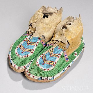Ute Beaded Hide Youth's Moccasins