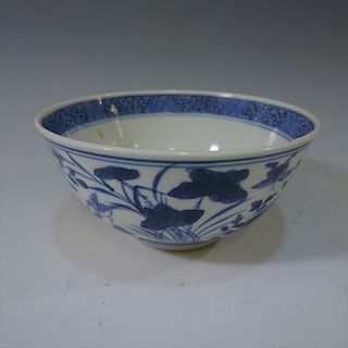 ANTIQUE CHINESE BLUE WHITE BOWL - KANGXI MARK AND PERIOD