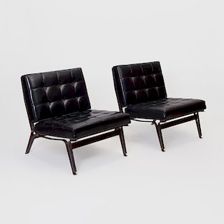 Pair of Ico Parisi Chrome and Vinyl Chairs for Cassina