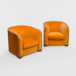 Pair of Karl Springer Mahogany Club Chairs, c. 1975