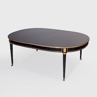 Directoire Style Brass-Mounted Ebonized Extension Dining Table, in the Style of Maison Jansen
