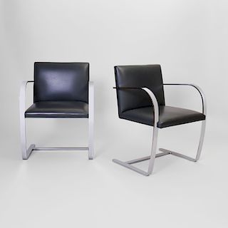 Pair of Mies van der Rohe for Knoll Chrome and Grey Leather 'Brno' Chairs