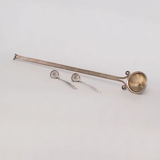 Pair of Ted Muehling Silver Spoons, and a Sanborns Silver Candle Snuffer