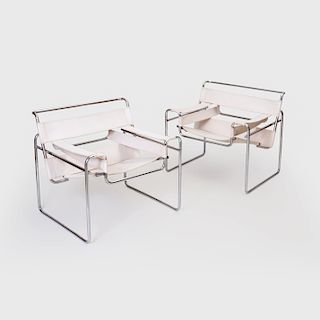 Pair of Marcel Breuer Chrome and Canvas 'Wassily' Chairs, Model No B3