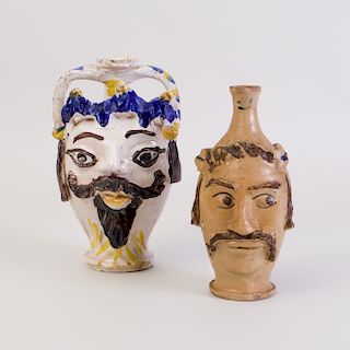 Two Caltagirone Ceramic Face Jugs