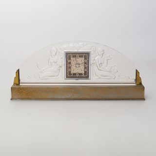 French Art Deco Brass-Mounted Glass Mantle Clock