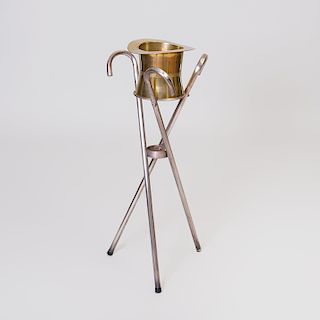 Silver Plate and Brass Wine Cooler on Stand