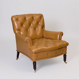 Mahogany Tufted Leather Upholstered Library Chair, Designed by Peter Marino