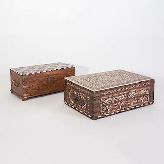 Two Indian Bone Inlaid Marquetry Boxes