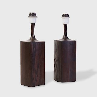 Pair of Danish Stained Wood Table Lamps