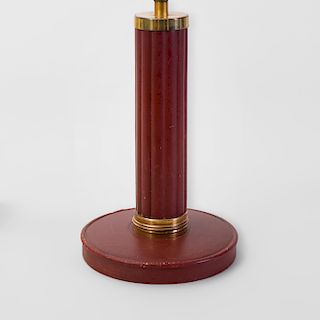 Puiforcat Brass-Mounted Leather Columnar Table Lamp