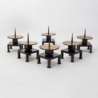 Set of Six Modern Bronze and Brass Pricket Sticks, Attributed to Paul Dupré-Lafon