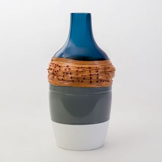 Contemporary Straw Glass and Porcelain Vase