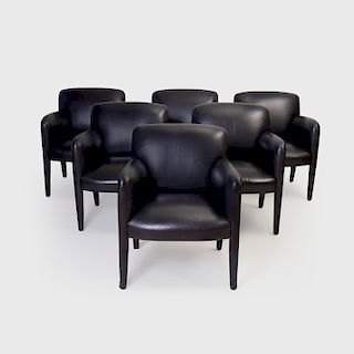 Set of Six Donghia Leather Upholstered Arm Chairs