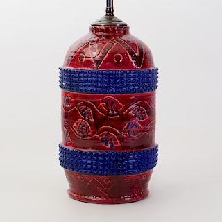 Marcel Guillot Red and Blue Glazed Ceramic Lamp