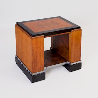 Art Deco Aluminum-Mounted, Burl Walnut and Bakelite Side Table, Attributed to Paul T. Frankl