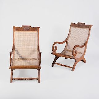 Pair of Anglo-Indian Hardwood and Caned Arm Chairs