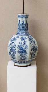 Large Chinese Blue and White Porcelain Vase Mounted as a Lamp 