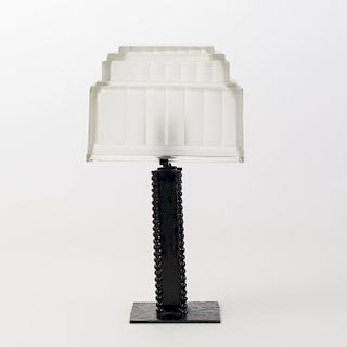 Art Deco Glass Shade with Painted Iron Base