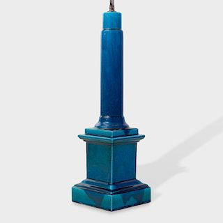 Blue Crackle Glazed Columnar Form Ceramic Lamp