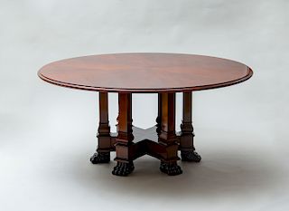 Custom Made Empire Style Mahogany Circular Dining Table with Ebonized Paw Feet