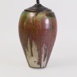 French Glazed Ceramic Vessel with Lamp Insert