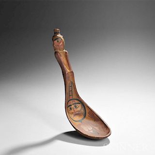 Northwest Coast Carved and Painted Wood Spoon