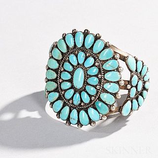 Zuni Silver and Turquoise Cluster Bracelet