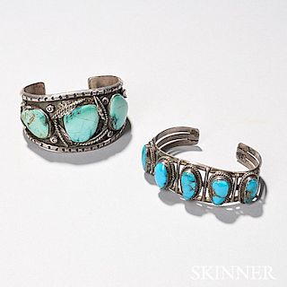 Two Southwest Silver and Turquoise Bracelets