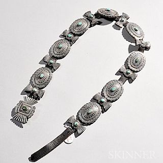 Contemporary Coin Silver and Turquoise Concha Belt