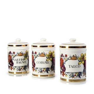 Three jars, 'Cottone', 'Sali da Bagno', 'Talco', 1961
