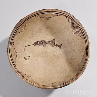 Mimbres Black-on-white Pictorial Pottery Bowl