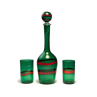'A fasce' bottle and two tumblers, 1958-60