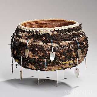 Pomo Feather-covered Basketry Bowl