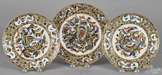 Three Chinese export porcelain Thousand Butterfly pattern plates, 19th c., 8 1/2'' dia.