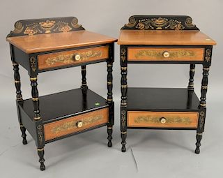Pair of Hitchcock stands with two drawers. ht. 31 in., top: 14 1/2" x 20"