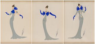 SET OF THREE COSTUME DESIGNS BY ERTE [ROMAIN DE TIRTOFF] (RUSSIAN-FRENCH 1892-1990)
