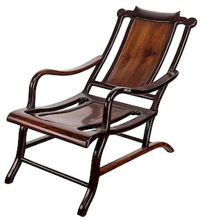 A CHINESE ROSEWOOD AND HUANGHUALI MOONGAZING CHAIR, LATE QING DYNASTY