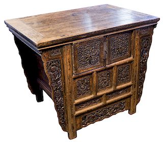 A CHINESE ELMWOOD TWO-DRAWER COFFER TABLE, LATE 19TH CENTURY