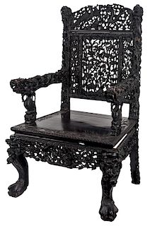 A CHINESE BLACKWOOD ARMCHAIR, EARLY 20TH CENTURY