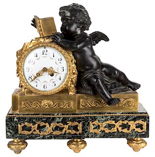 GILT CHERUB MANTEL CLOCK, FRENCH, 19TH CENTURY 