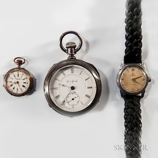 Omega Stainless Steel Wristwatch and Two Pocket Watches