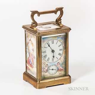 Painted Porcelain Paneled Carriage Clock