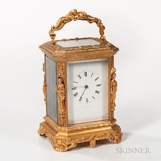 Gilt-brass Rococo-style Carriage Clock