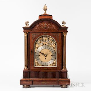 Large Brass-inlaid Rosewood Quarter-chiming Mantel Clock