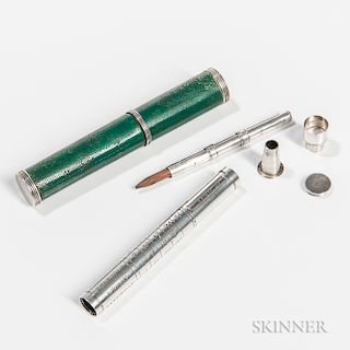Miniature Shagreen-cased Silver Pocket Perpetual Calendar with Pen and Pencil