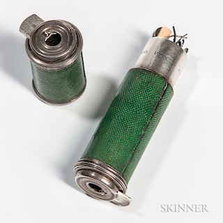 Miniature Shagreen-cased Silver Spyglass and Necessaire